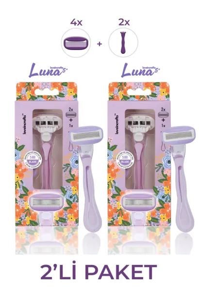 2'li Paket Luna 5 Bıçaklı Kadın Tıraş Makinesi 4 Yedek Tıraş Bıçağı Başlıklı - Bikini Bölgesi