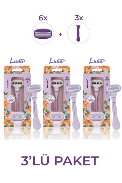 3'lü Paket Luna 5 Bıçaklı Kadın Tıraş Makinesi 6 Yedek Tıraş Bıçağı Başlıklı - Bikini Bölgesi