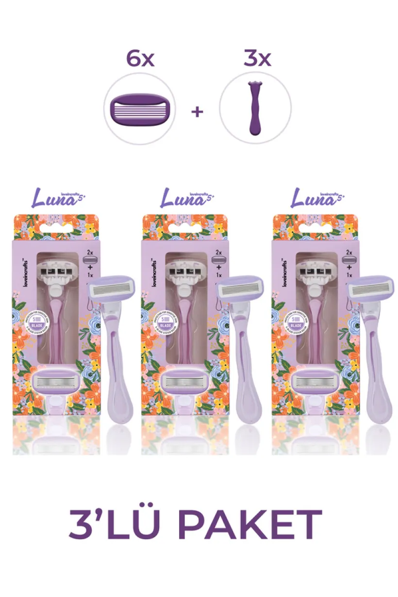 3'lü Paket Luna 5 Bıçaklı Kadın Tıraş Makinesi 6 Yedek Tıraş Bıçağı Başlıklı - Bikini Bölgesi
