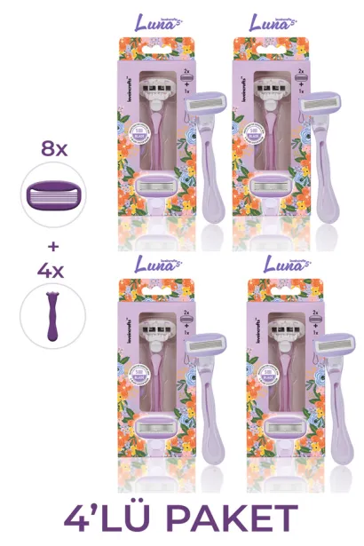 4'lü Paket Luna 5 Bıçaklı Kadın Tıraş Makinesi 8 Yedek Tıraş Bıçağı Başlıklı - Bikini Bölgesi